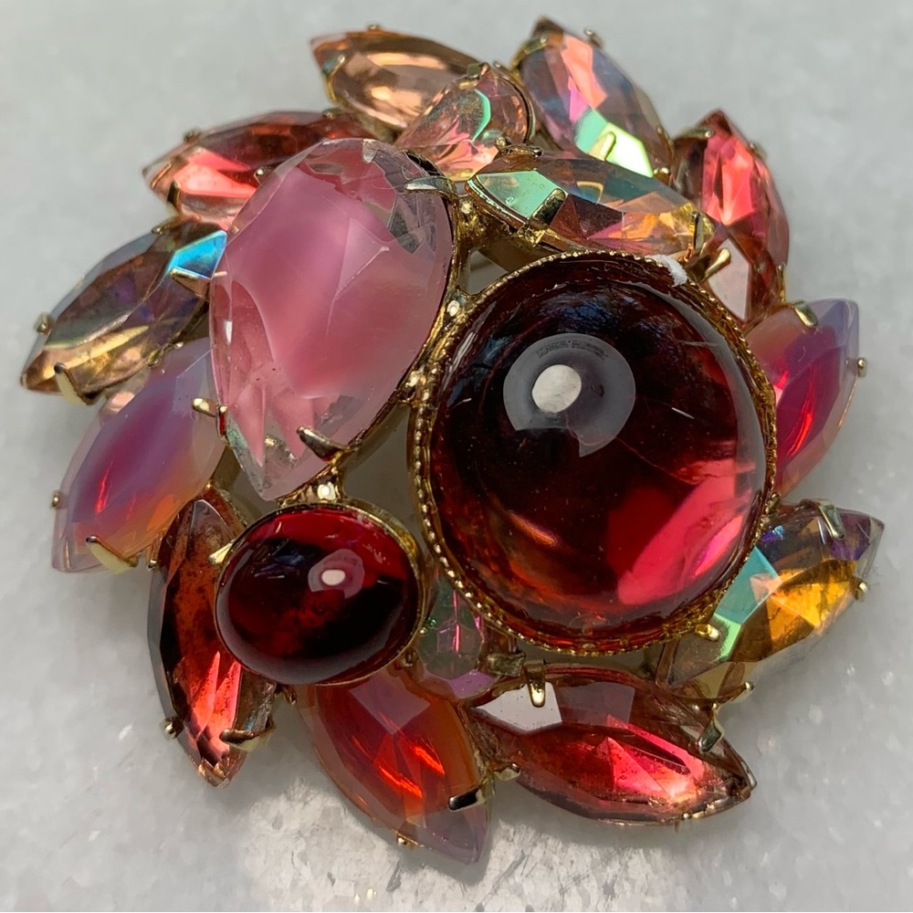Vintage Rhinestone Statement Brooch Ruby Red Cabo… - image 6